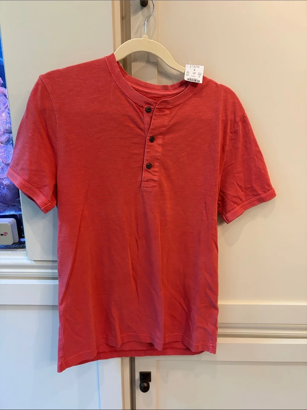 J. Crew Coral Red Short-Sleeve Henley Polo